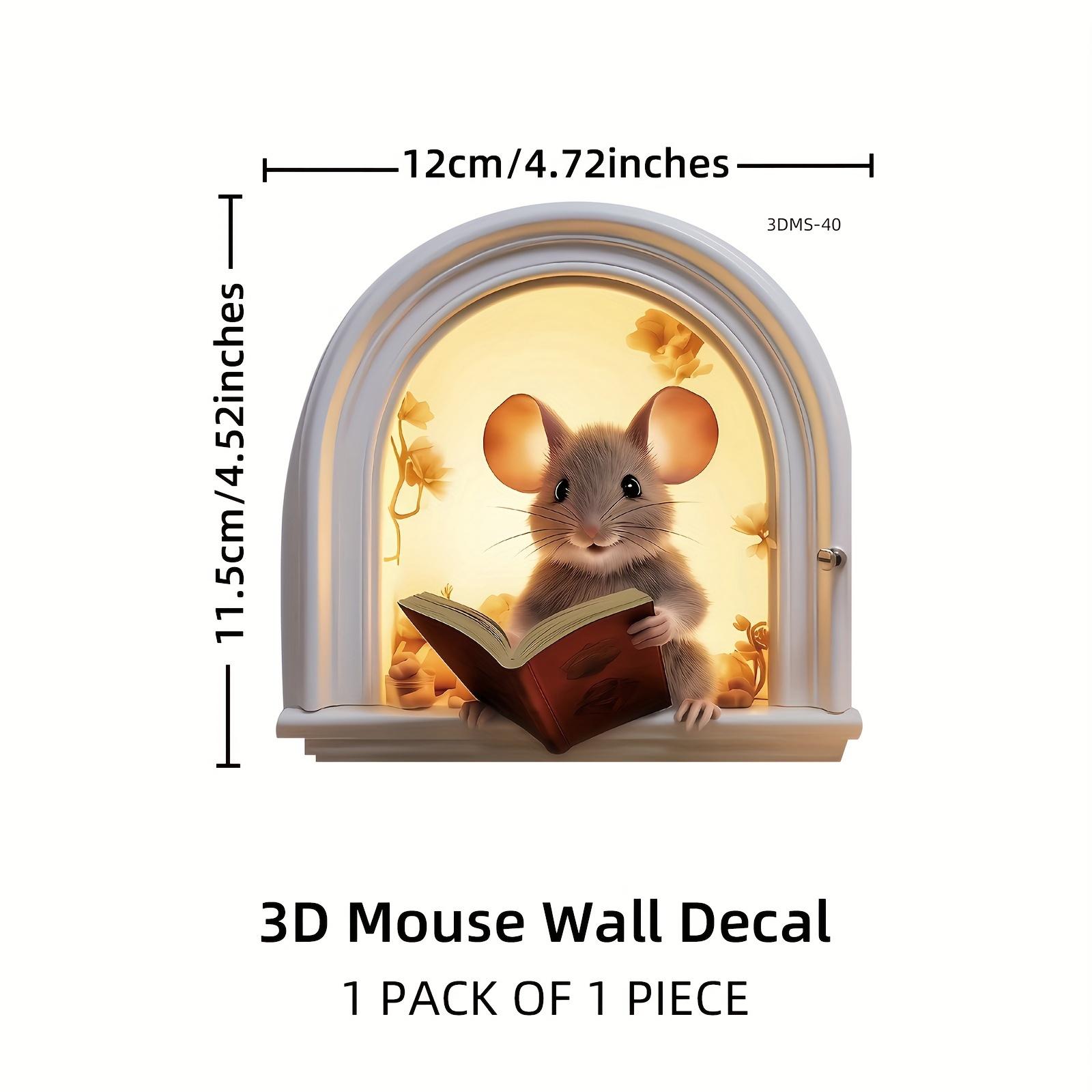 

1 шт. 3D-наклейка з мультфільмом на стіну - Яскравий дизайн миші, яка читає книгу, водонепроникна знімна самоклейка. Creative Personalized Stickers