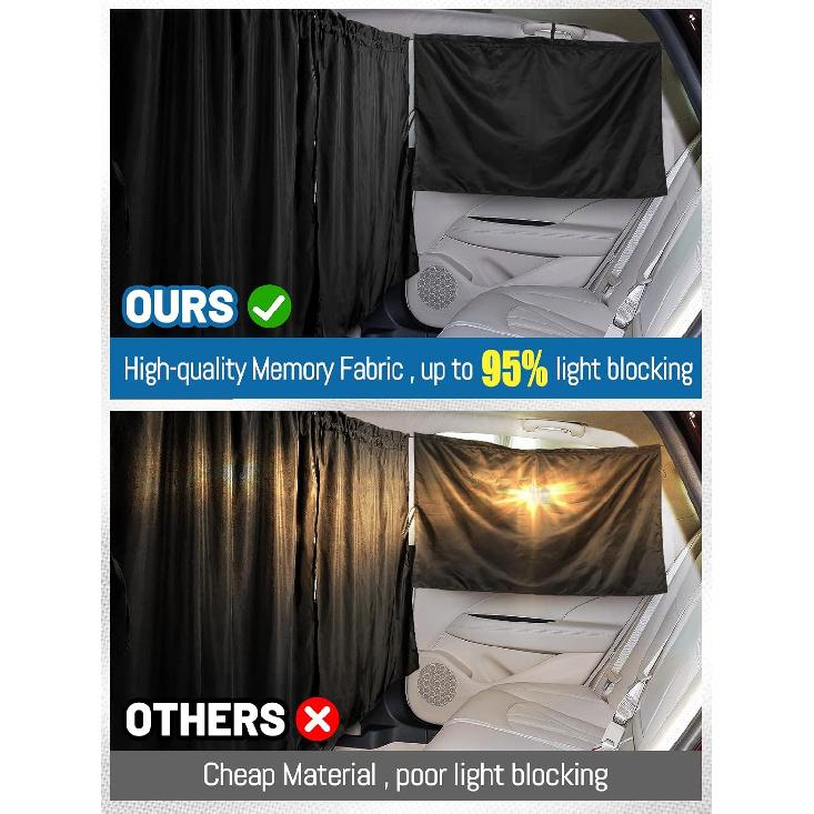 Set Of 3 Car Privacy Curta - 95% Light Blocking Fabric Rear Seat & Side Windows Divider Curtain Baby Shades, Wide Sedan SUV Sunshade Screen Covers