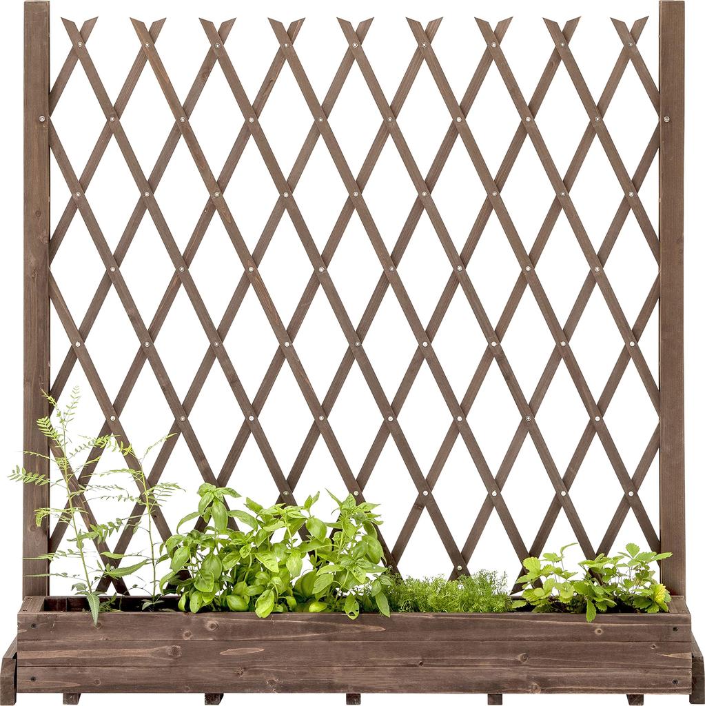 Takasho WSR-1212B Extendable Lattice Fence with Stand, 120x120cm, Brown, Wooden, Adjustable Legs, Stylish Trellis