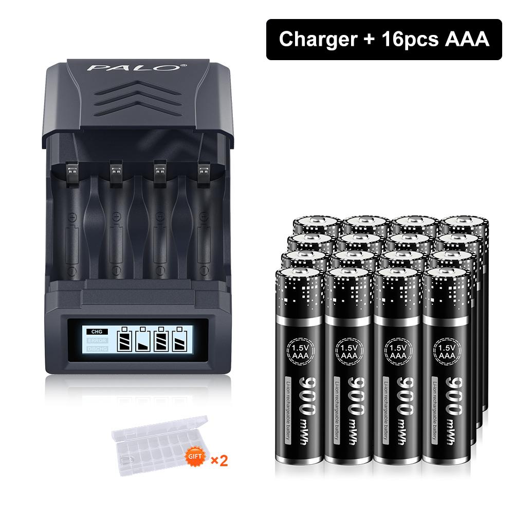 PALO 1.5V AAA Li-ion Rechargeable Battery  3A 1.5V 900mWh Lithium AAA  with 4 Slots LCD Charger For 1.5V AA  AAA  Li-ion  Battery