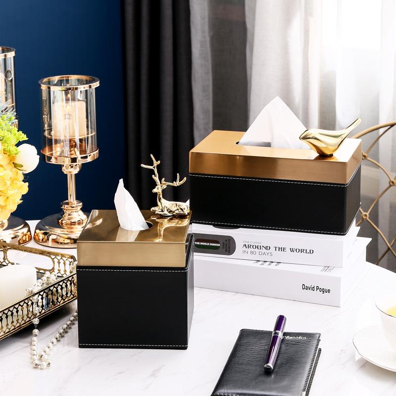 Luxuriöse Leder-Taschentuchbox-Aufbewahrung Modern Geometrisch Wohnkultur für Nachttisch, Couchtisch, Schreibtisch - Nachttisch-Organizer