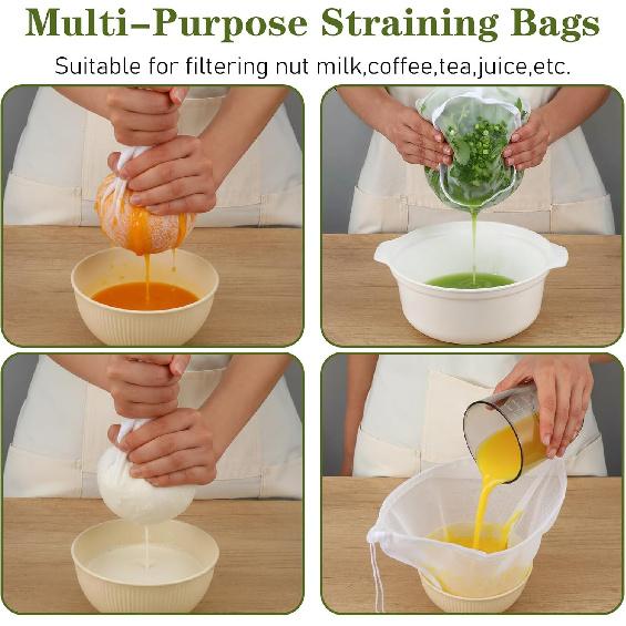 6 Pcs Cheese Cloth Bags for Straining Nut Milk Bag Bowl-Shaped Reble Nylon Cheese Cloth Filter Bag Fine Mesh Multi-Purpose Food Filter Bags for Nut