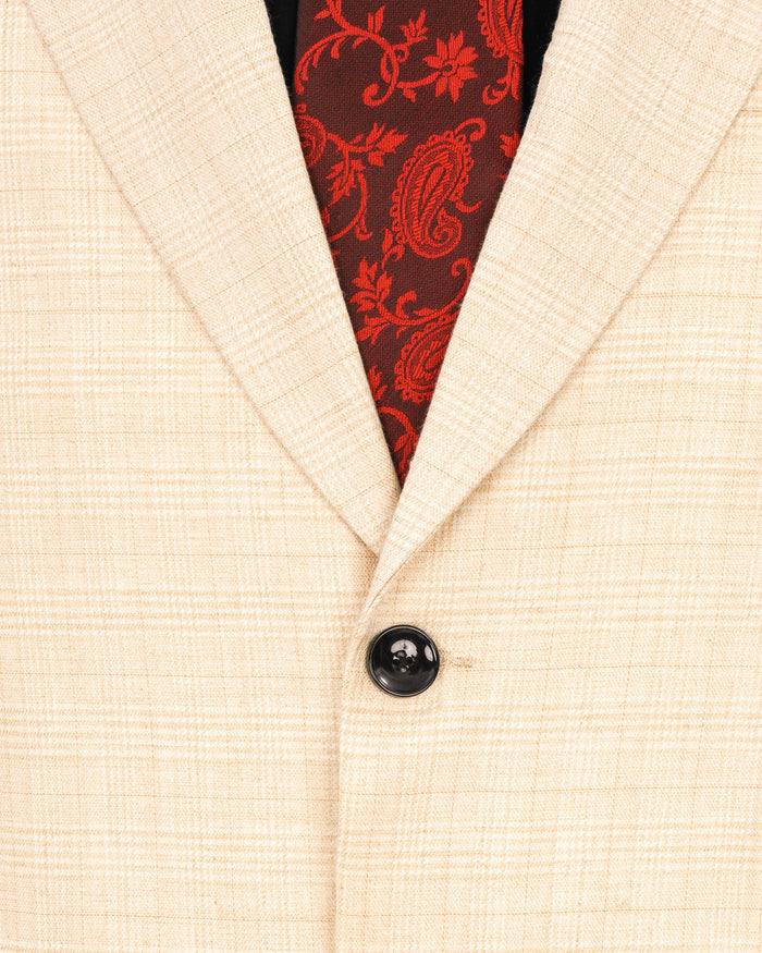 Light Apricot Brown Subtle Plaid Blazer