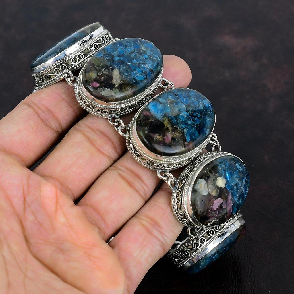 Copper Watermelon Tourmaline Bracelet 925 Sterling Silver Bracelet Vintage Gemstone Bracelet Handmade Boho Jewelry Adjustable Chain Bracelet