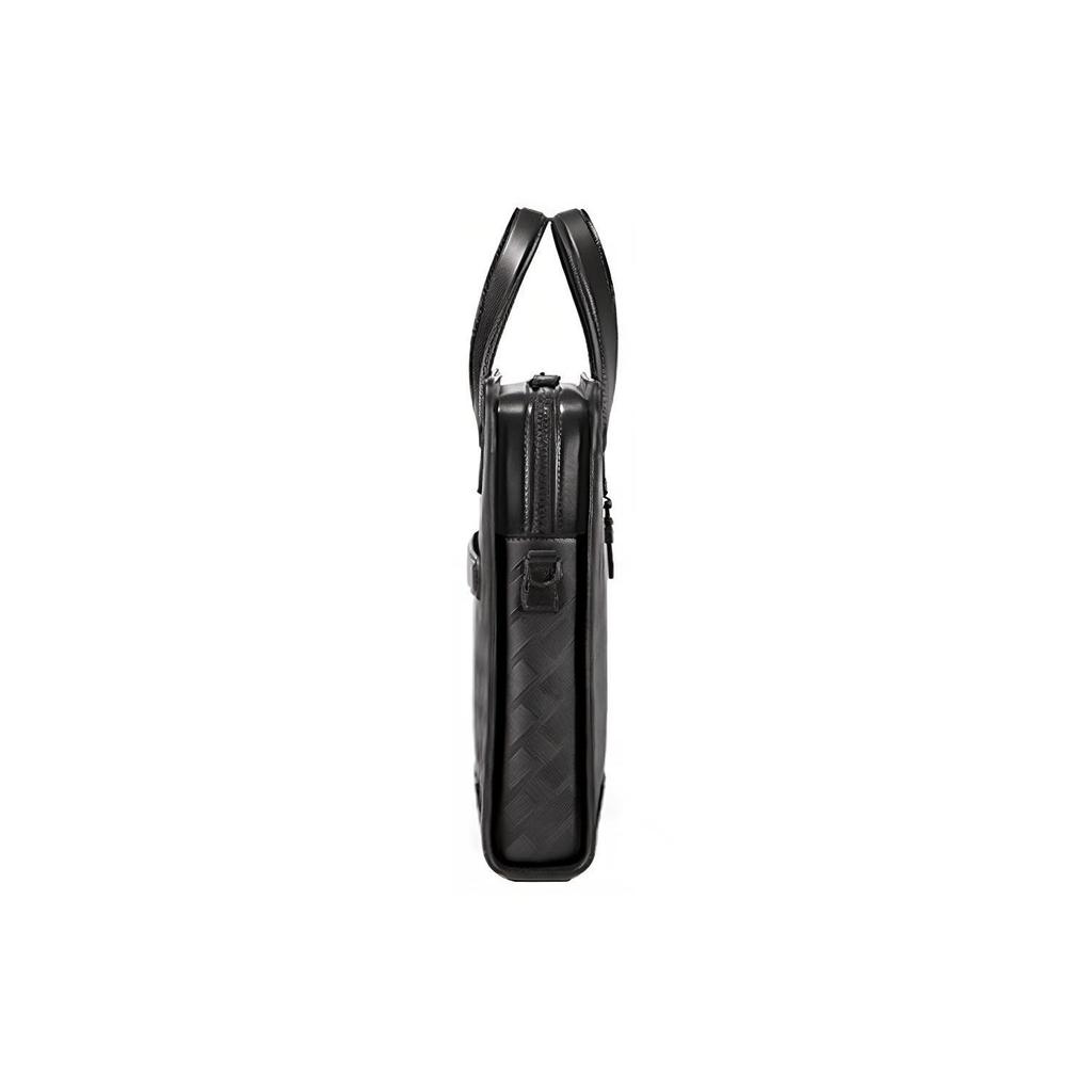 Montblanc Style 3.0 Series Brand Logo Solid Color Zipper Closure Ultra-Thin Leather Handheld Shoulder Crossbody Briefcase Men Bags Black 129962