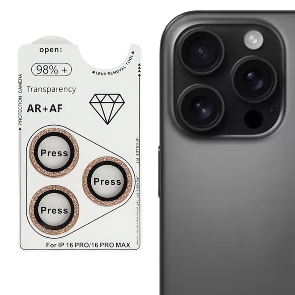 For iPhone 16 Pro/16 Pro Max Camera Lens Protector Glitter Tempered Glass+Metal Lens Film