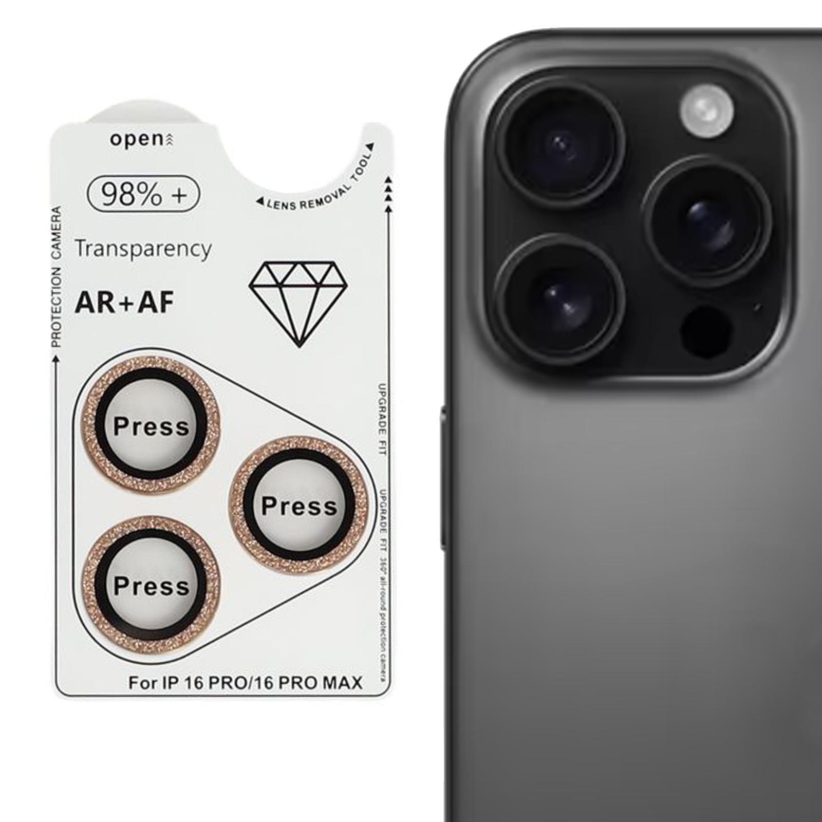 

Для iPhone 16 Pro/16 Pro Max Защита объектива камеры Блестящее закаленное стекло+Металлическая пленка для объектива Brown