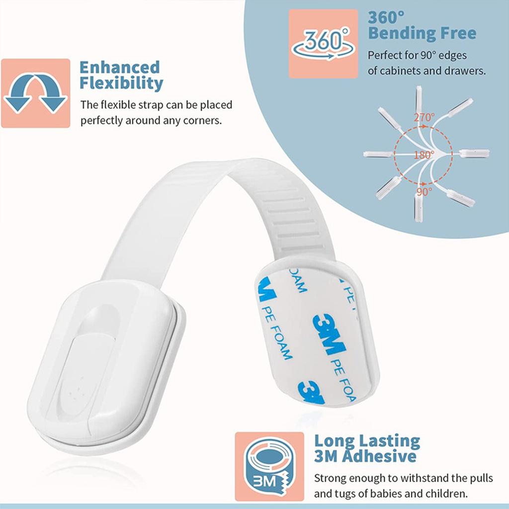 Cabinet Locks, Plastic Drawer Latches with Adhesive Tape, For Baby Proofing Kitchen Cabinets and