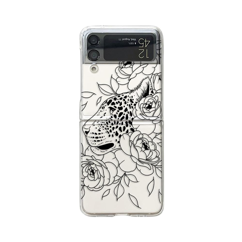 For Samsung Galaxy Z Flip 4 3 Case Line Animals Painted Transparent Shockproof Hard Back Cover For Samsung Z Flip4 Flip3 5g Case