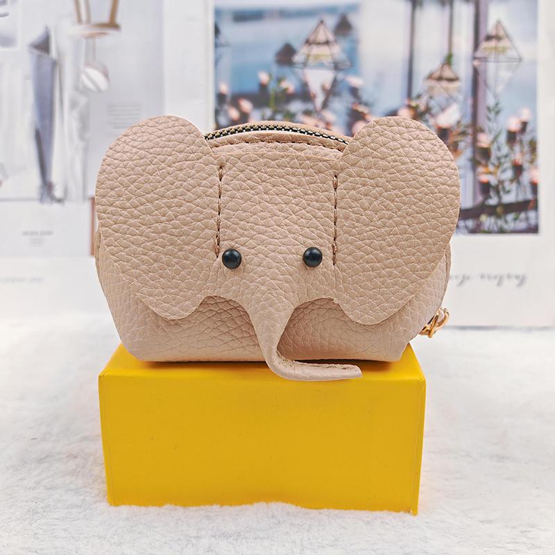Exquisite Elephant Print PU Leather Money Bag for Women; Coin Purse with Key Ring and Zipper Pocket