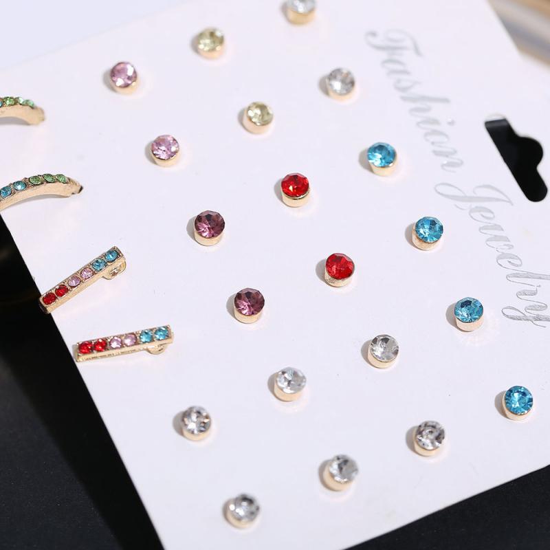 RUI RUI YU 12-delige set Unisex oorbellen Gekleurde zirkoonlegering Retro Eenvoudige C-vormige oorbellen