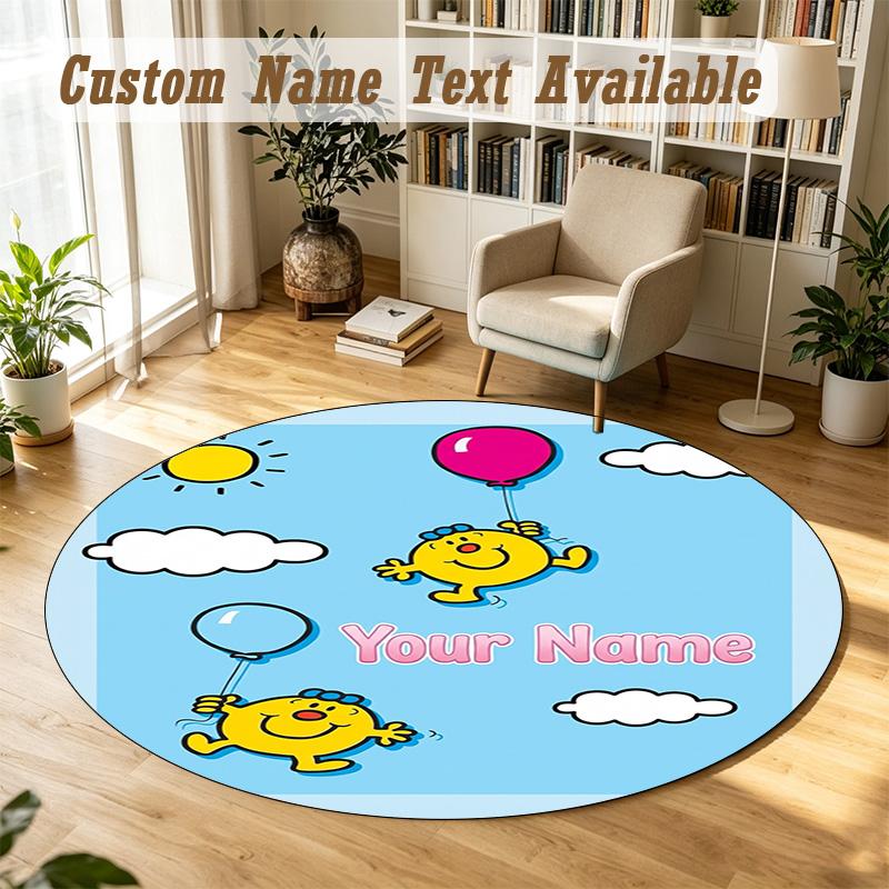 Round Rug Custom NameMr. Men & Little Miss Pattern Non Slip Carpet Home Floor Decor