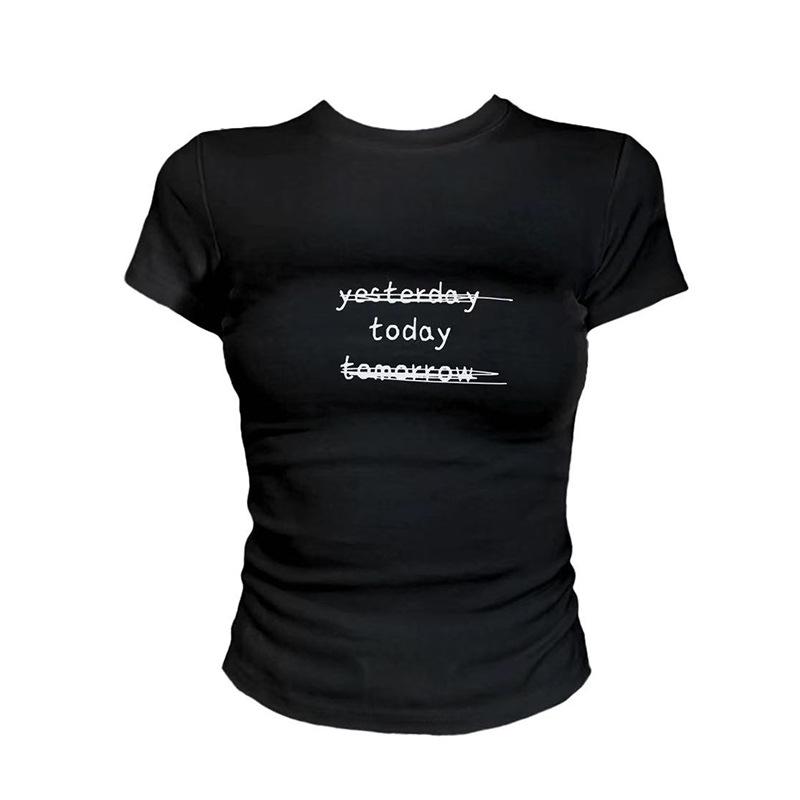 Summer new simple letter printing design short-sleeved T-shirt women s casual wear versatile short-sleeved top S