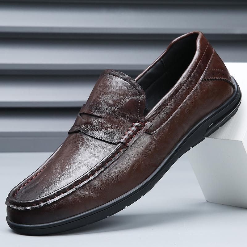 Summer Luxury Brand Black Loafers Overfoot Men Genuine Leather Shoes Comfortable Breathable Casual Shoes Fashion Moccasin Shoes