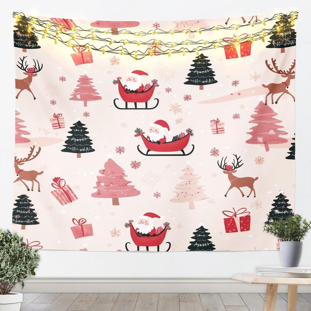 Merry Christmas Tapestry Santa Claus Wall Art for Living Room Bedroom Snowflake Wall Hanging Blanket Holiday Gift Home Decor