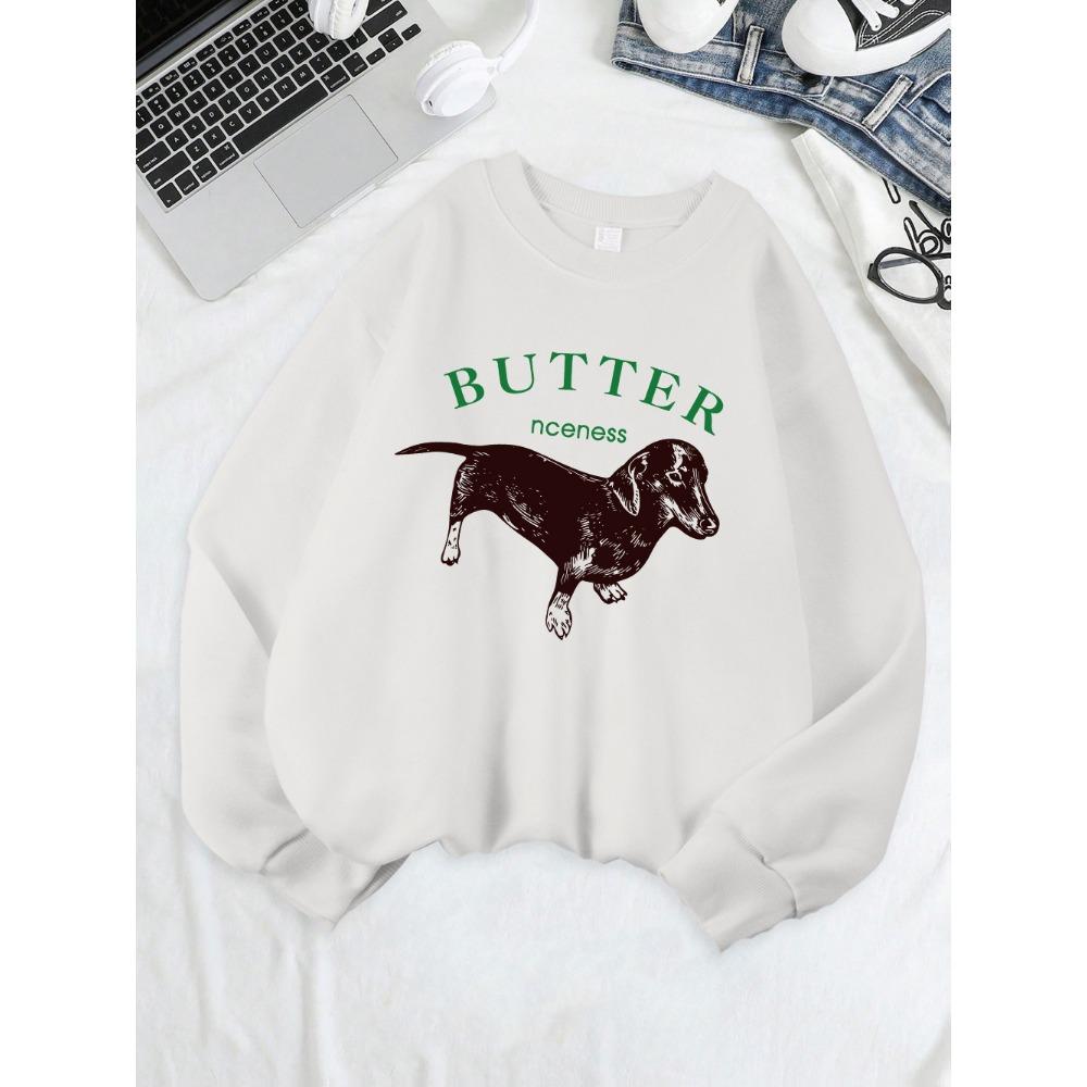 Roztomilé mikiny s potiskem jezevčíka Dámské Zimní Teplé Mikiny Pohodlný Volný Pulovr Ležérní Kulatý Výstřih Dámské Oblečení