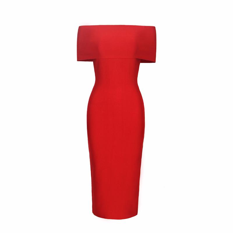

Сексуальное европейское и американское платье-бандаж с открытыми плечами, длинное, с разрезом сбоку, для тоста Extra Small красный