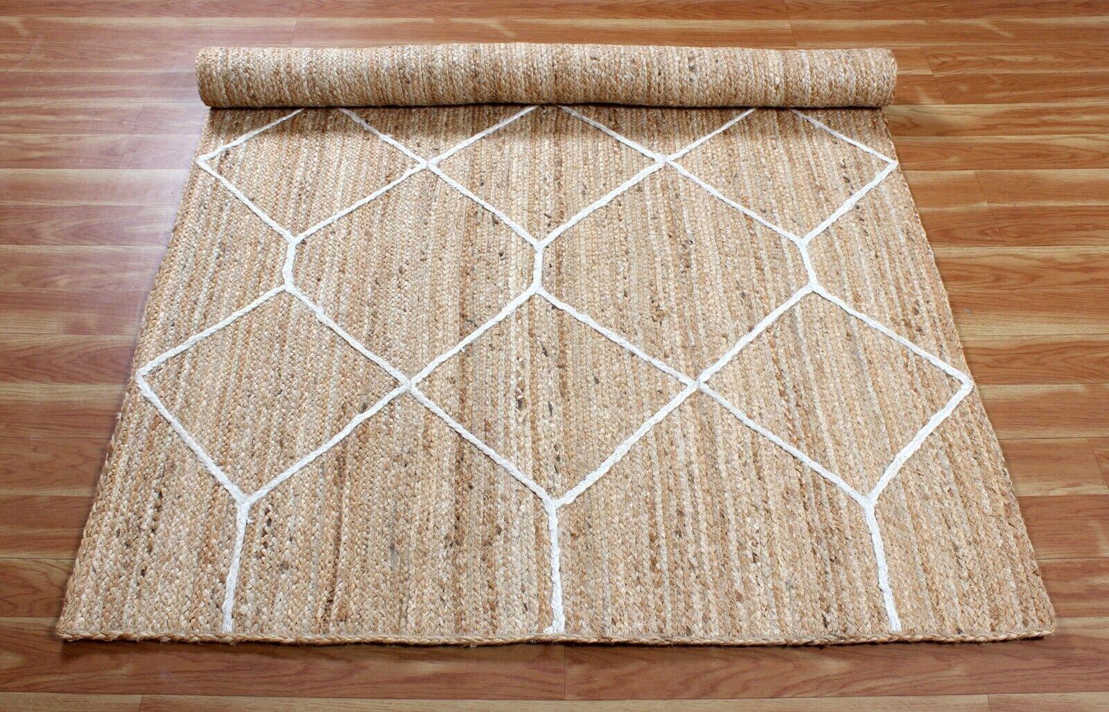 

Джутовый круглый ковер ручной работы, натуральный ковер для любого пространства, деревенский декор для любой площади. 60 cm x 210 cm (2x7feet) бежевый/белый