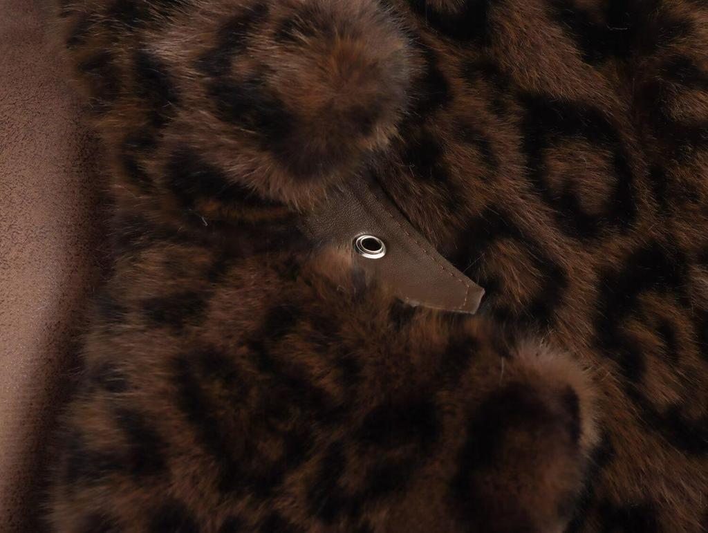2024 Autumn Women's European & American Style Leopard Print Faux Leather & Fur Jacket