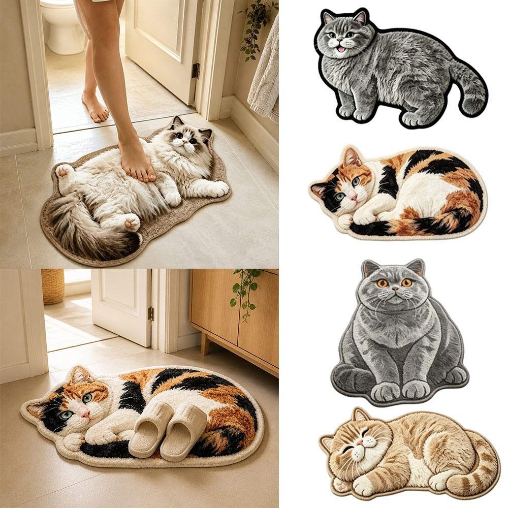 Special-shaped Cat Floor Mat Absorbent Animal Door Mat Cute Cat Shaped Rug Bedroom Decor