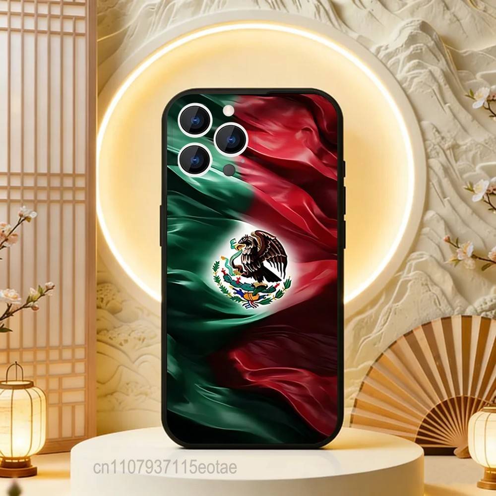 Mexico National Emblem Flag Phone Case For iPhone 17,16,15,14,13,12,11,Pro,Max,Plus,E,Air,Mini Protective Black Cover
