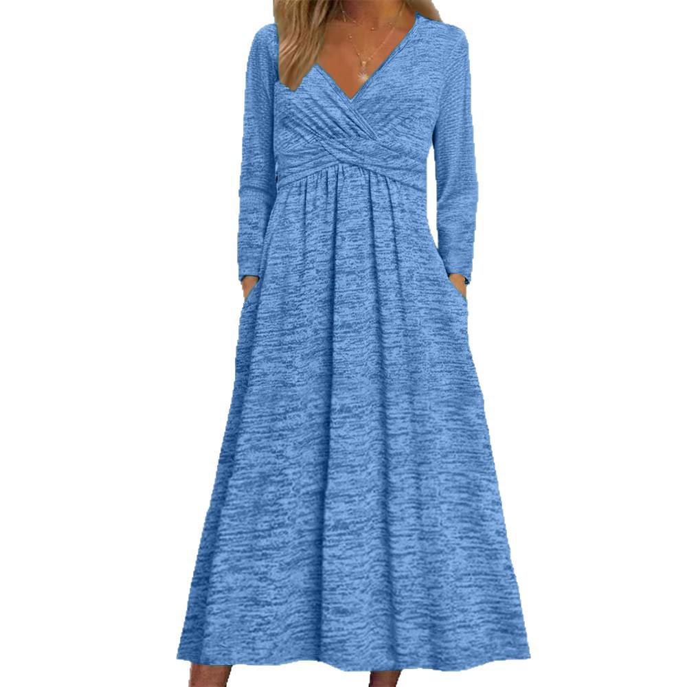 2025 European-American Long Sleeve Printed Maxi Dress with Pockets - Autumn/Winter Collection