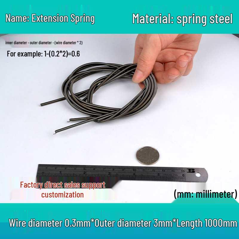 1m Spring Coil Extension with Hook - Strong Tensile Force, Thin Soft Sheath, for Tarpaulins & Sliding Doors