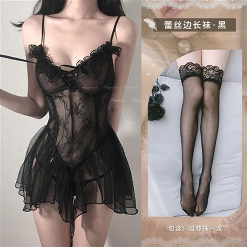 Sexy lingerie pajamas sexy ladies couple uniform seduction pure open suit black lingerie