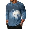 Men's Casual Halloween Print Henley Shirt Three Quarter Sleeve Crew Neck Loose Fit Top for Everyday Wear