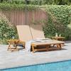 Sun Lounger with Cushions Beige Solid Acacia Wood