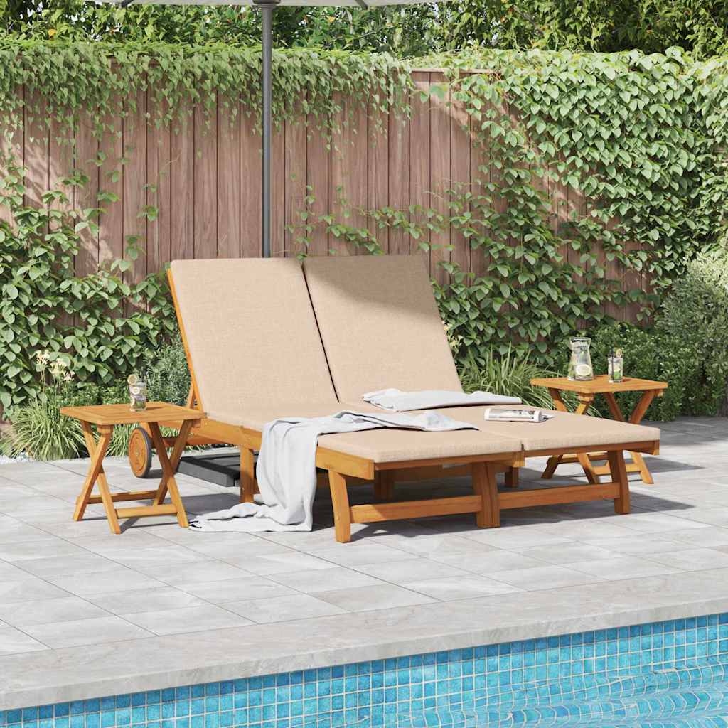 Sun Lounger with Cushions Beige Solid Acacia Wood