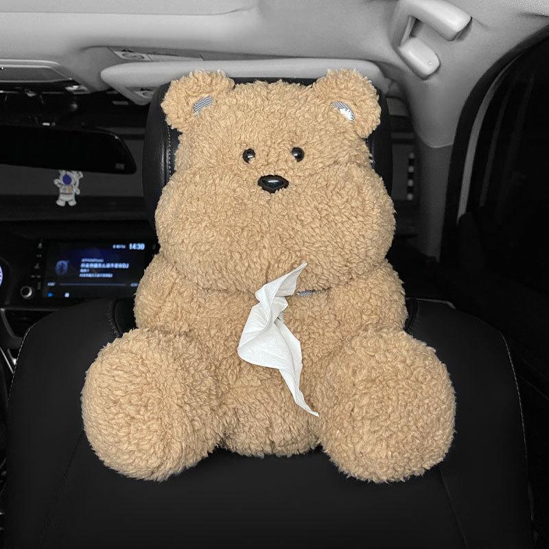 Car Seat Back Armrest Box Tissue Boxes Bag Car Tissue Box Cute Plush Animals Napkin Tissue Paper Holder Portable Drawer Box