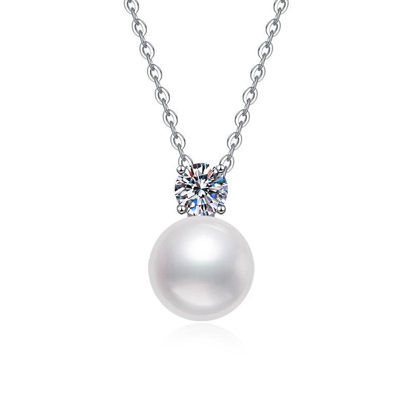 Natural Freshwater Pearl Simple Moissanite Clavicle Chain S925 Sterling Silver Necklace 2026