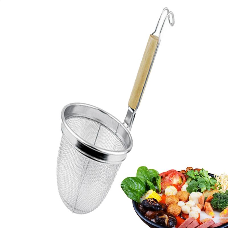 Noodle Baskets For Cooking Noodles Mesh Filter Basket Kitchen Food Basket Mesh With Wood Handle For Home Restaurant Apartment