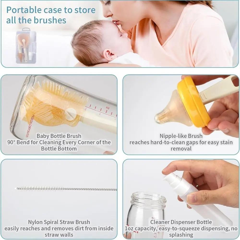 Long Handle Baby Bottle Cleaner Brush with Box Silicone Bottle Brush Baby Bottle Brush Kit Travel