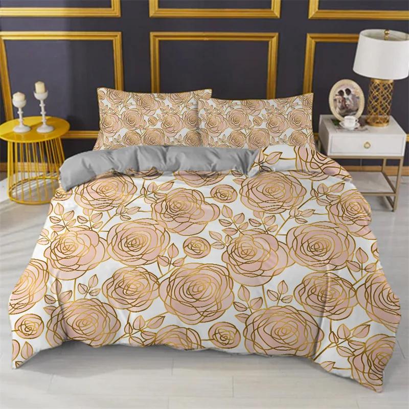 

Набор постельного белья Golden Rose Floral Queen Романтический стиль Девочка-фея Сердце Пододеяльник Комплект Микрофибра Наволочка для одеяла Коврик-одеяло ко Дню святого Валентина EU Single(135x200cm)