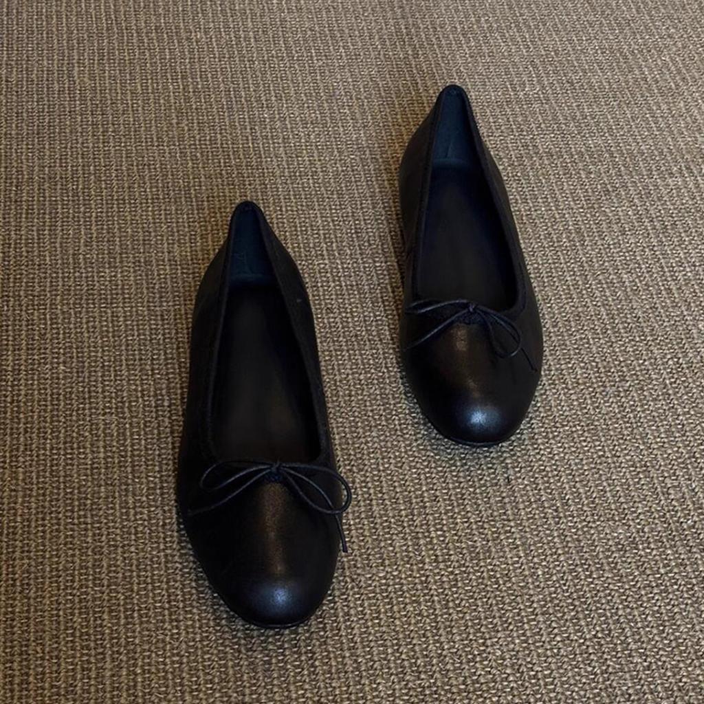 Sheepskin version~ retro thick heel women's commuting temperament niche design round head bow design light mouth women's single shoes