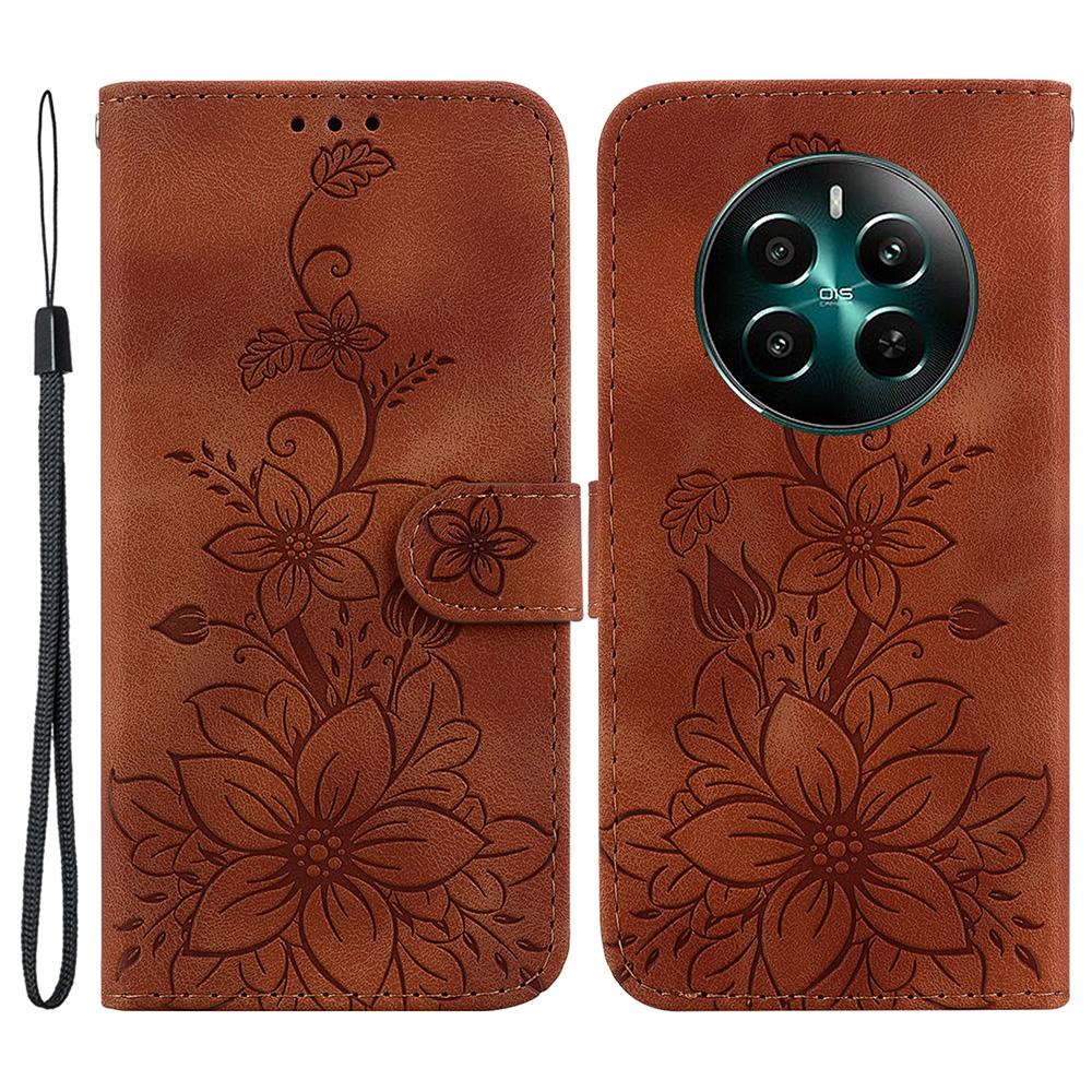 For Realme 12 4G/12+ 5G/Narzo 70 Pro 5G Case PU Leather Card Holder Flower Imprinted Phone Cover