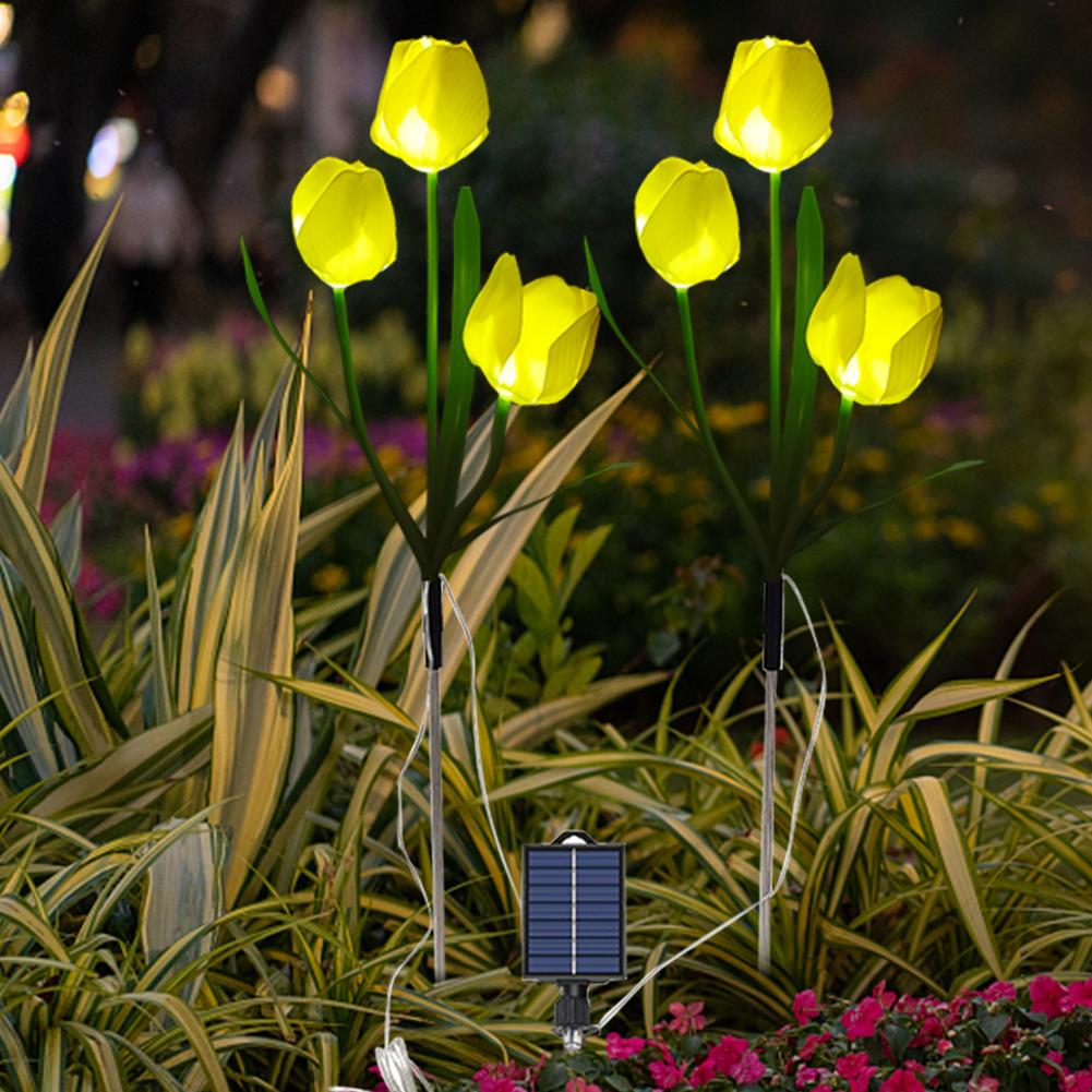 2 Pack Solar Outdoor Garden Lights IP65 Waterproof Solar Tulip LED Flower Light Solar Stake Flowers Lamp for Patio Lawn
