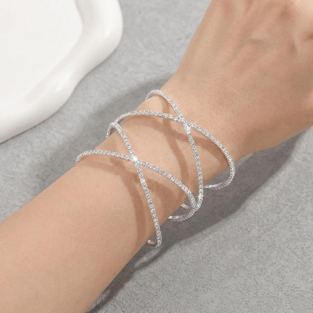 Minimalist Rhinestone Cuff Bracelet Silver-plated Charm Bracelet  Special Occasion