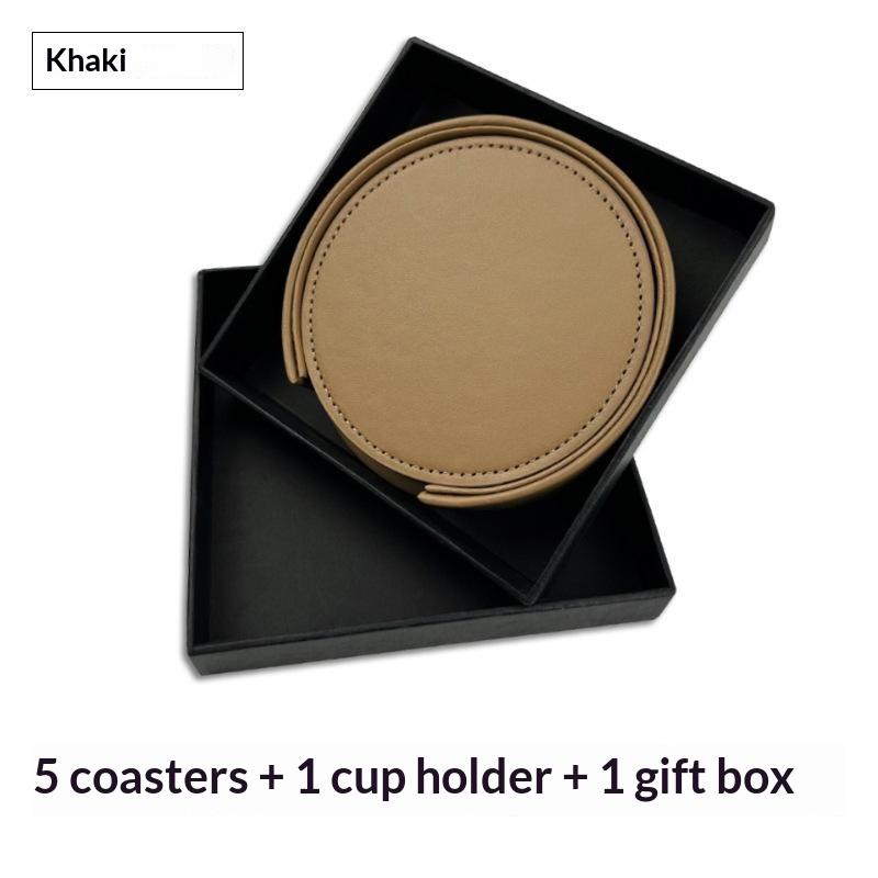 Doppelseitiges Leder-Getränkeuntersetzer-Set Saubere Nähte Hitzebeständige Kaffeetassenunterlage Leicht zu reinigen Holz-Tischzubehör