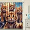 3D Kitten Shower Curtain Realistic Cat Faces Cartoon Art Fun Bathroom Decor Waterproof Printed Curtain Home Style
