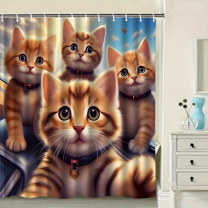3D Kitten Shower Curtain Realistic Cat Faces Cartoon Art Fun Bathroom Decor Waterproof Printed Curtain Home Style