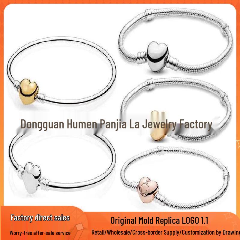 Bracciale a maglia snake in argento 925 placcato a forma di cuore con perline in rame bianco e charm