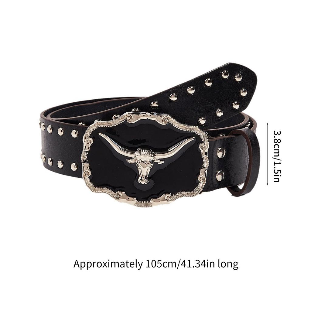 Waist Belt Engraved Buckle for Cowboy Cowgirl with Longhorn Vintage Belt Hot Girl WaistChain Studded Sexy Oversize Belt