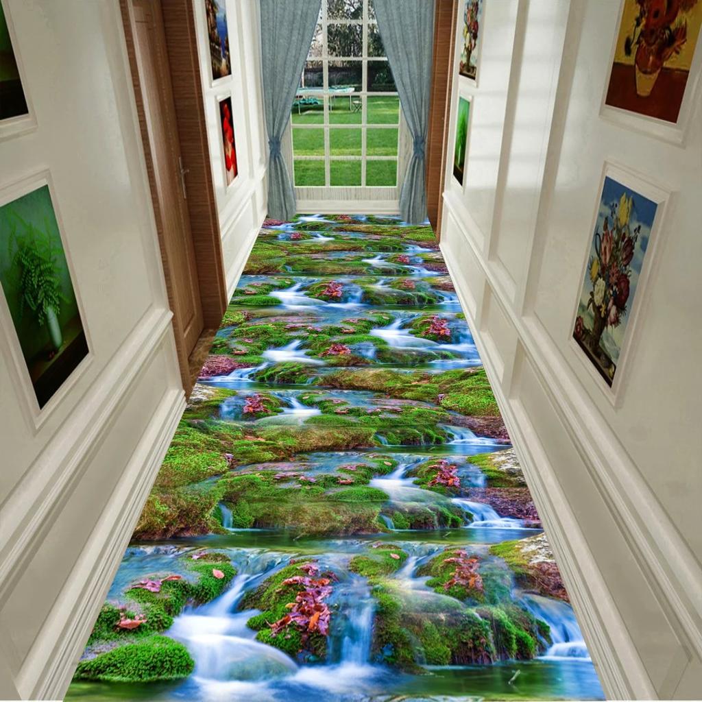 3D Manzaralı Uzun Koridor Halıları Oturma Odası Dekorasyonu Kaymaz Kolay Temizlenebilir Koridor Zemin Paspası Lobi Halısı Merdiven Alanı Halısı Özel