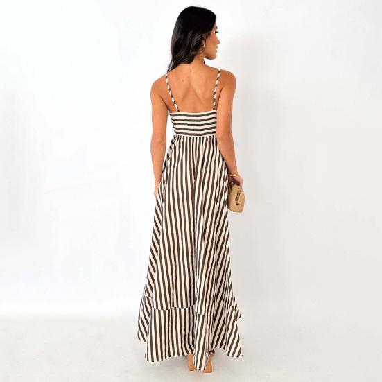 Striped Sleeveless Maxi Dress for Women Spaghetti Strap Smocked Swing Long Dress Summer Vacation Cami Sundress