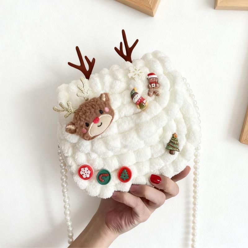 

Christmas bag, cream bean bag, hand-woven bag, DIY wool ball material bag, homemade gift for girlfriend белый