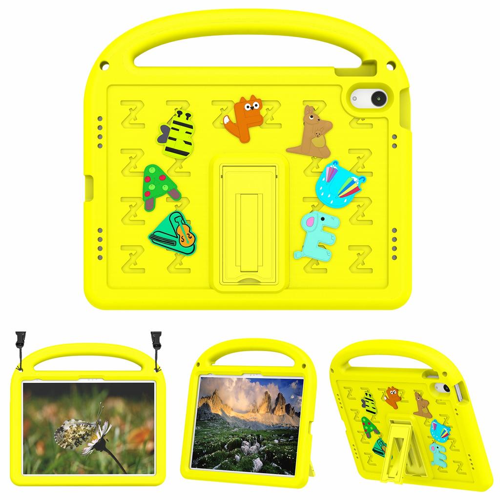 For iPad (2025)/10.9 (2022) Case with Strap EVA+PC Kickstand Tablet Cover Cartoon Design