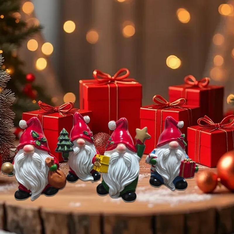 Christmas Santa Statue Resins Gnomes Miniature Figurine For Outdoor Indoor Holiday Tabletop Shelf Decoration Ornament